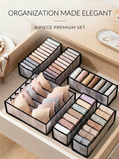 [Underwear Organizer Set] 6pcs Multi-Grid Underwear Organizer Set, Mesh Drawer Dividers for Bras, Panties & Socks, Foldable Visible Storage Boxes, Closet Organizers for Neat Bedroom