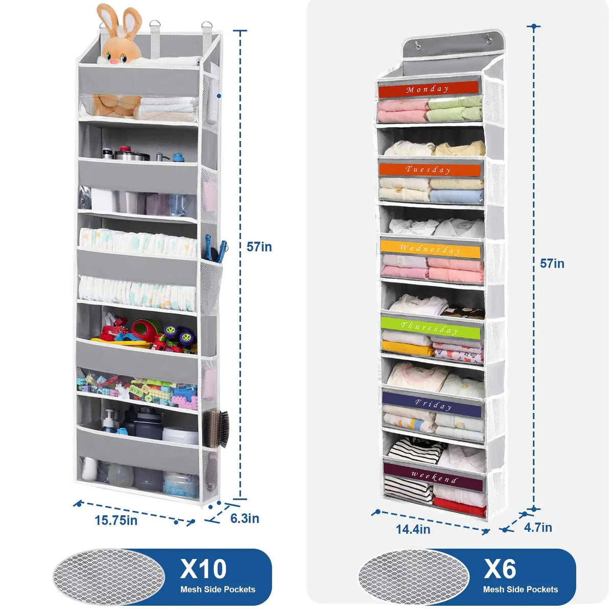 Over The Door Space Saving Organizer - 6-Tier Hangable Storage Organization with 6 Large Pockets, Mesh Side Pockets, Anti-Tilt Design, 44 lb Capacity, Shelves, Apartment Accessories for Bedroom, Kitchen,#SummerWins #DealsForYouDays