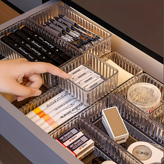 7pcs/8pcs/9pcs Acrylic Drawer Organizer Set, Cosmetic Storage Box with Dividers for Vanity and Desktop Skincare Organization, Includes Multiple Sizes and Combinations, Desk & Drawer Organizer for Home Storage