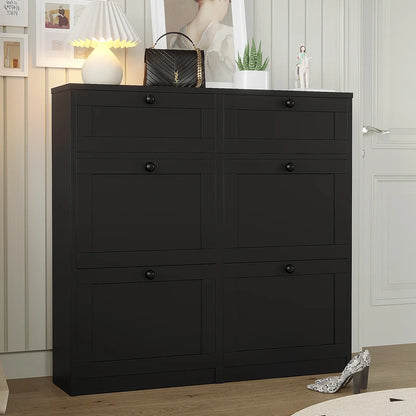 VOWNER Shoe Cabinet with 4 Flip Drawers & 2 Drawers, Freestanding Shoe Storage Cabinet with Adjustable Shelves, Shoe Organizer for Entryway, Hallway, Living Room, White