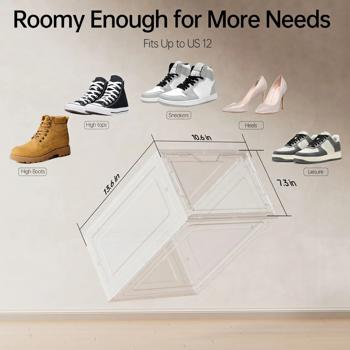DELAMU 12-Pack Transparent Magnetic Shoe Storage Boxes, Stackable Waterproof Dustproof Organizer, Sturdy Thickened Acrylic, Easy Assembly, for Sneakers, Dorm Room, Bedroom, Shoe Rack Organizer