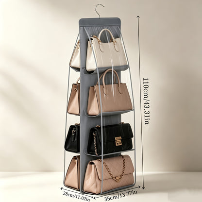 1pc Multi-Tier Handbag Organizer with 8 Pockets, Foldable Non-Woven Hanging Storage Rack, Space-Saving Closet Organizer for Handbags, Purses, And Additions, Durable Black And Gray Design