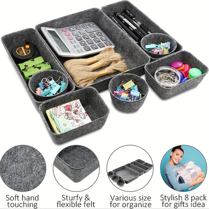 8pcs Desk Drawer Organizers, Multi-Use Felt Shallow Narrow Drawer Organizers, Separators Storage Box, Basket Shelf Cubes Foldable Drawer Dividers Desk Organisers for Home, Bedroom And Living Room