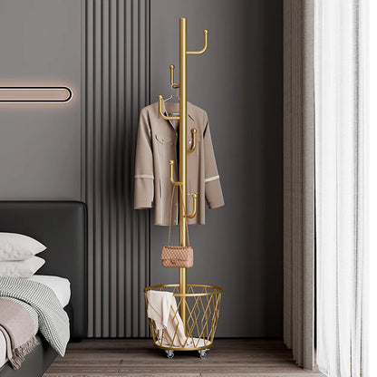 Rolling Clothes Rack with Storage Baskets & Wheels | Mobile Space Saving Garment Organizer | Freestanding Coat Rack Freestanding