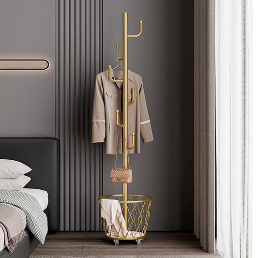 Rolling Clothes Rack with Storage Baskets & Wheels | Mobile Space Saving Garment Organizer | Freestanding Coat Rack Freestanding