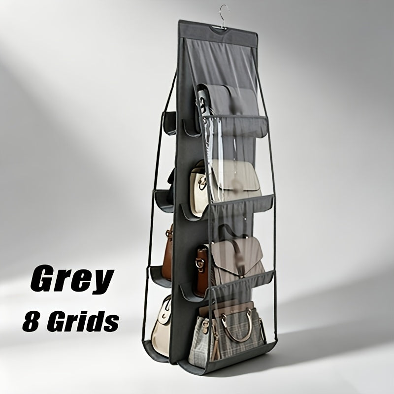 1pc Multi-Tier Handbag Organizer with 8 Pockets, Foldable Non-Woven Hanging Storage Rack, Space-Saving Closet Organizer for Handbags, Purses, And Additions, Durable Black And Gray Design