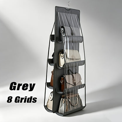 1pc Multi-Tier Handbag Organizer with 8 Pockets, Foldable Non-Woven Hanging Storage Rack, Space-Saving Closet Organizer for Handbags, Purses, And Additions, Durable Black And Gray Design