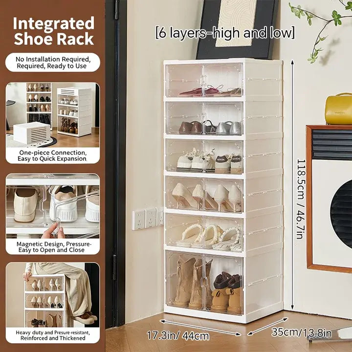MiAoLi 10-Layer Folding Shoe Rack Organizer, Magnetic Transparent Door Plastic Shoe Cabinet with Quick Magnetic Close & Door Snap, Stackable, 20-Pair Capacity, Sturdy, No-Installation, Simple Design, Space-Saving, Indoor Furniture (TikTok Shop)