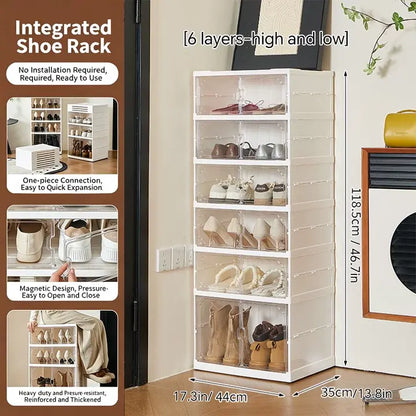 MiAoLi 10-Layer Folding Shoe Rack Organizer, Magnetic Transparent Door Plastic Shoe Cabinet with Quick Magnetic Close & Door Snap, Stackable, 20-Pair Capacity, Sturdy, No-Installation, Simple Design, Space-Saving, Indoor Furniture (TikTok Shop)