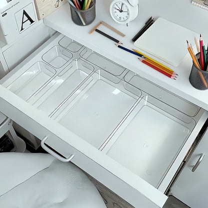 Bathroom Set of 5 Transparent Acrylic Drawer Organizers, Including Built-in Compartmentalized Organizers for Drawers, Countertop Storage Boxes, and Makeup Organizers. Ideal for Organizing and Storing Essentials, Cosmetics, Crafts, and Stationery.