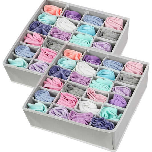 2pcs Sock And Underwear Organizer with Dividers, a 48-Grid Fabric Foldable Closet Organizer And Storage Box for Storing Socks, Underwear, And Ties (24 Grids) for Autumn Decorations, Holiday Decor, Room Decoration, Home Decor, Bedroom Decor