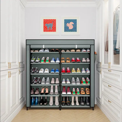 7-Tier Shoe Rack Storage Organizer 42 Pairs Portable Double Row with Dustproof Cover Non-Woven Shoe Storage Cabinet Metal Garage Summer Sale Deals,dorm room inspo,college dorm essentials,dorm haul