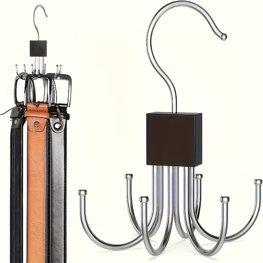 Zxf-Multifunctional Large Capacity Belt Hanger - Rotatable Wooden Clothes Rack, Hat Rack, Suitable for Belts, Bras, Vests, Ties, And Scarves - with Stainless Steel Hooks - Fashionable Wardrobe Storage Item, Space-Saving Wardrobe Solution