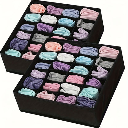 2pcs Storage Box, Drawer Organizer Non-Woven Foldable 24 Slots Suitable for Underwear Bra Socks Tie Wardrobe Storage Space Saving