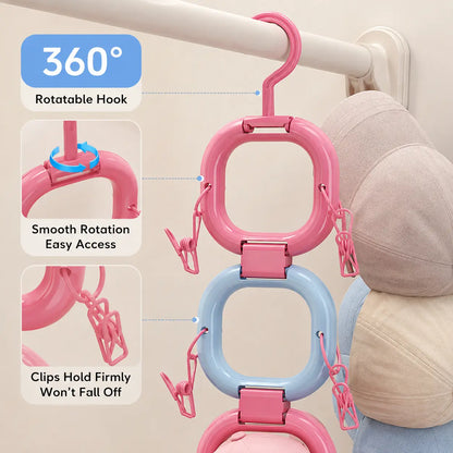 1 Count Hat Scarf Hanger Organizer, with 12 Non-marking Clips 360 Degree Rotatable Hook, for Closet Door Wardrobe Hanging Storage