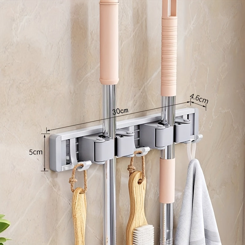 [Heavy-duty Adjustable Metal Mop Holder] Heavy-duty Golden Metal Mop And Broom Holder with Adjustable Hooks - Wall-mounted Organizer for Home, Kitchen, Garden, Laundry Room, Garage - Durable Tool And Equipment Storage Solution, Rack
