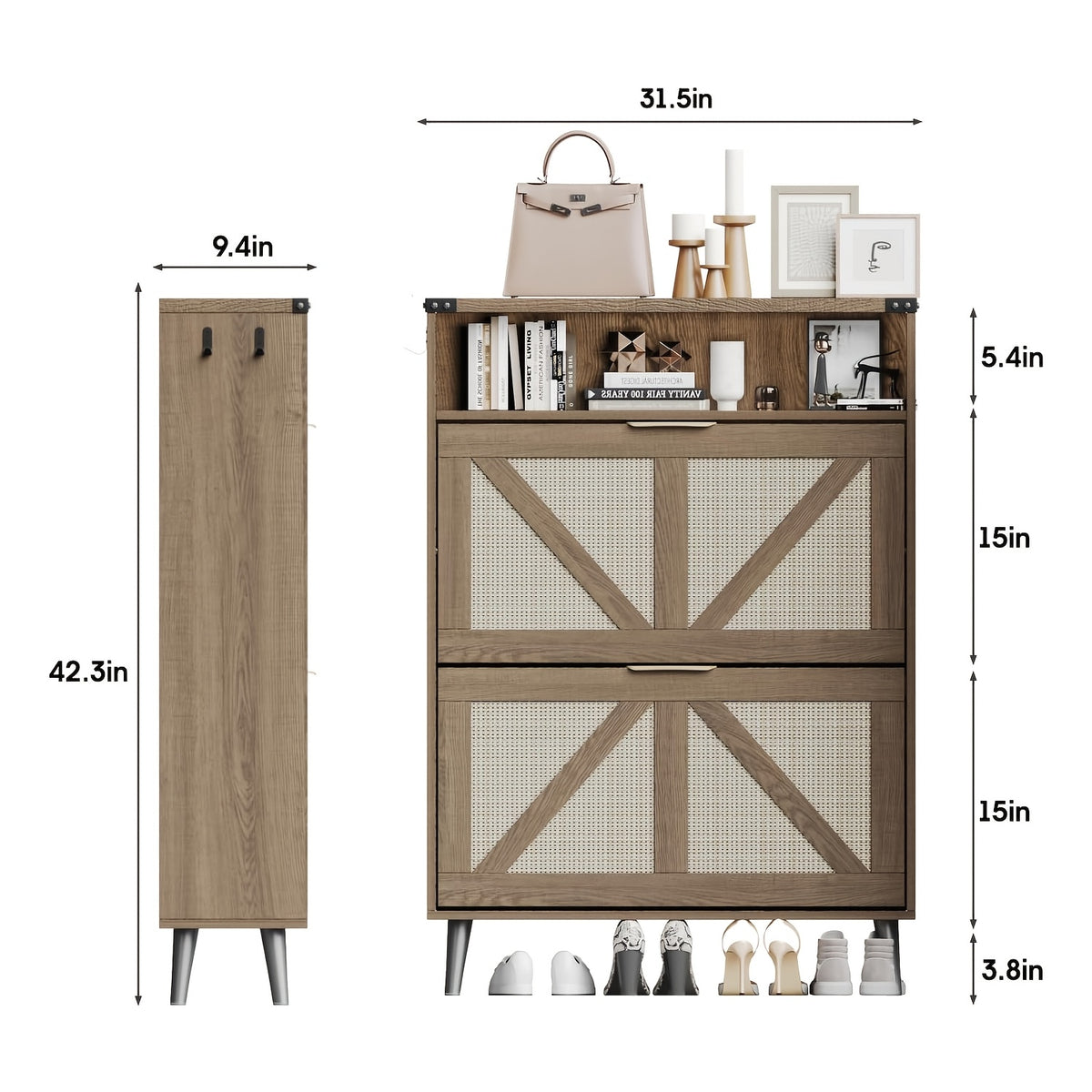 Washed Gray Shoe Storage Cabinet with 6 Flip Drawers | Narrow Freestanding Shoe Cabinet and Shoe Storage Organizer with Metal Handles for Entryway, Large Shoe Rack Organizer, Modern Farmhouse Style, Ideal for Shoe Racks, Made of Particle Board