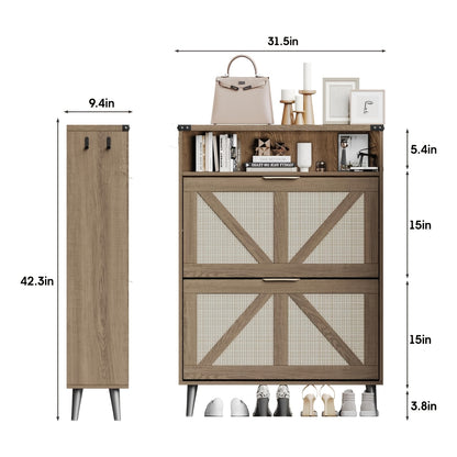 Washed Gray Shoe Storage Cabinet with 6 Flip Drawers | Narrow Freestanding Shoe Cabinet and Shoe Storage Organizer with Metal Handles for Entryway, Large Shoe Rack Organizer, Modern Farmhouse Style, Ideal for Shoe Racks, Made of Particle Board