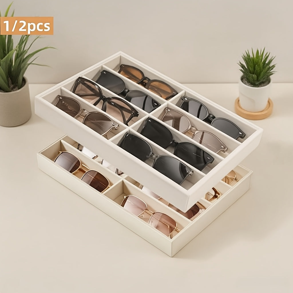 1/2pcs Velvet Fashion Glass Organizer Tray, 8-Grids Drawer Organizer & Stackable Display Case - Scratch-Free Soft Lining for Eyeglasses, Watches, Jewelry - Fits Standard Drawers, Men & Women