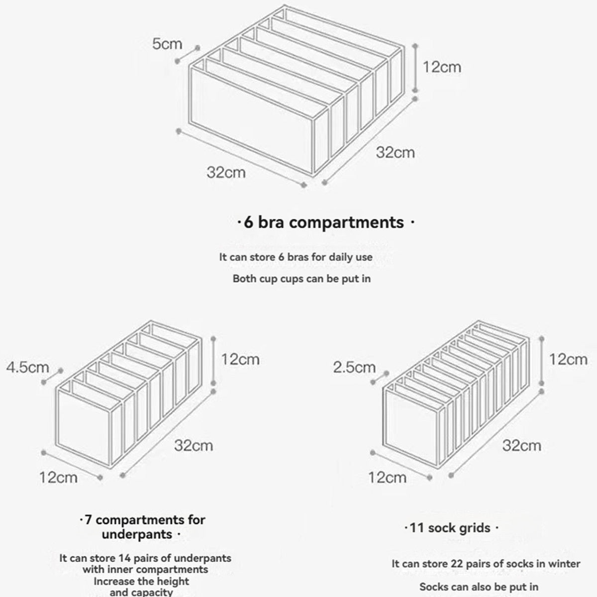 Multi-Grid Underwear Storage Organizer Foldable Closet Drawer Divider Box for Socks Bras and Scarves Durable Plastic Frame Storage Bin for Bedroom and Dormitory