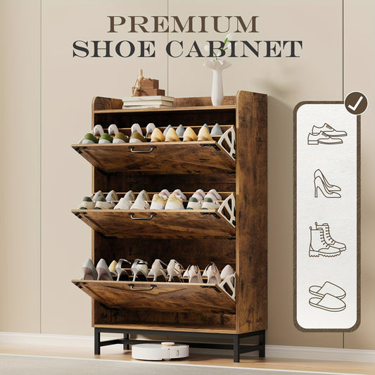 Shoe Storage, Shoe Racks, Shoe Storage Organizer, Cabinet with Doors, Compact Shoe Organizer with 2 Flip Drawers, for Entryway/Porch/Living Room, Multiple Detachable Sturdy Racks, Perfect Holiday Gift for Home Organization