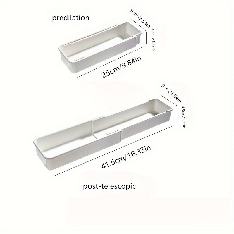 1/2 Retractable Drawer Classification Storage Box, Kitchen Tableware Bowl and Chopstick Divider Storage Box, Stationery Storage Container, for Home, Dormitory and Office