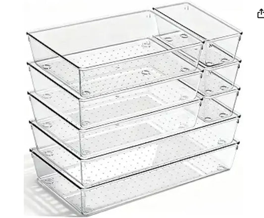 SANNAX 8-Pack Large Rectangle Acrylic Storage Boxes - Heavy-Duty Divided Organizer for Drawer and Bin Insertion - Non-Slip Storage Organization Solution for Kitchen Utensils, Bathroom, Drawer And Bin Insertion Storage Boxes