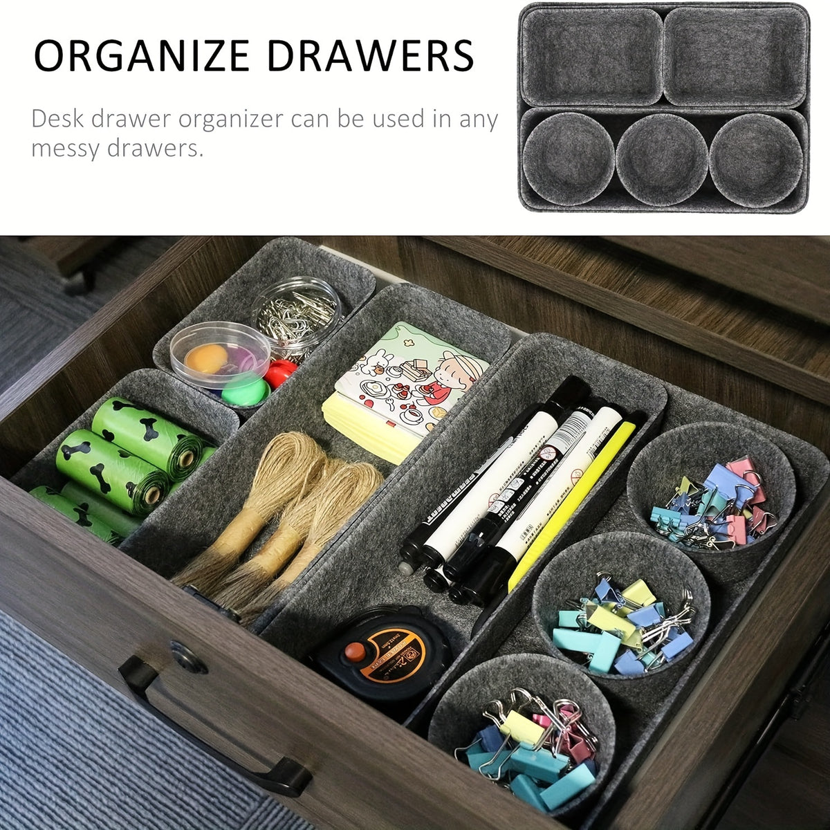 8pcs Desk Drawer Organizers, Multi-Use Felt Shallow Narrow Drawer Organizers, Separators Storage Box, Basket Shelf Cubes Foldable Drawer Dividers Desk Organisers for Home, Bedroom And Living Room