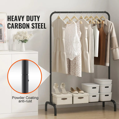 VEVOR Heavy Duty Carbon Steel Clothes Rack, Wardrobe Organizer with Hanging Rod & Bottom Storage Shelf, Stable U-Base Resists Wobbling Wobble-Free Garment Rack for Bedroom Laundry Room