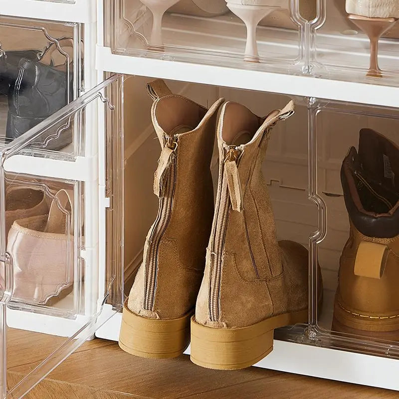 MiAoLi 10-Layer Folding Shoe Rack Organizer, Magnetic Transparent Door Plastic Shoe Cabinet with Quick Magnetic Close & Door Snap, Stackable, 20-Pair Capacity, Sturdy, No-Installation, Simple Design, Space-Saving, Indoor Furniture (TikTok Shop)