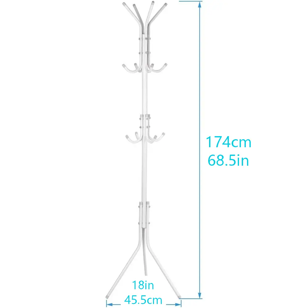 Durable Freestanding Carbon Steel Garment Rack - Compact Yet Spacious Hall Tree with 12 Hooks, Sturdy Triangular Base, Plastic Hat Organizer, Display Stand, Bag Hangers, Quick-Setup Steel Pipes for Dorm, Hallway Home Furniture