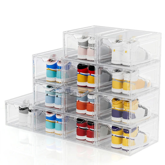 DELAMU 12-Pack Transparent Stackable Shoe Box Storage Set, Thickened Flip-Top Lid Dustproof Organizer Storage, for Dorm Bedroom (Boyfriend Gifts, Easter, Black Friday, Labor Day Home Finds)
