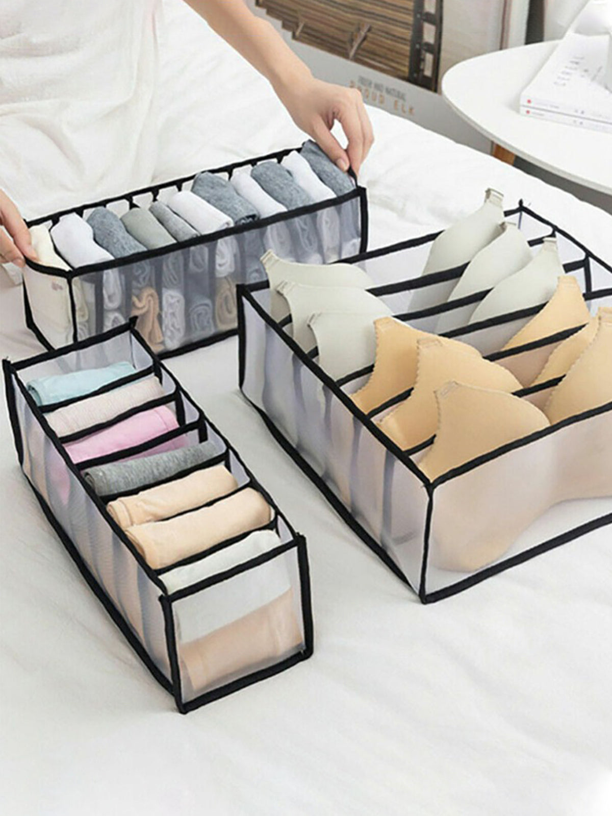 [Underwear Organizer Set] 6pcs Multi-Grid Underwear Organizer Set, Mesh Drawer Dividers for Bras, Panties & Socks, Foldable Visible Storage Boxes, Closet Organizers for Neat Bedroom