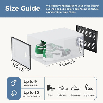 Sweetcrispy 12-Pack High-Grade PE Plastic Configurable Shoe Storage Boxes - Stackable, High-Capacity Closet Organizers with Lids, Easy-Clean Plastic Surface, Breathable Airflow Keeps Fresh, Great for Entryway Shoe Sorting, Wedges, Flip-Flops