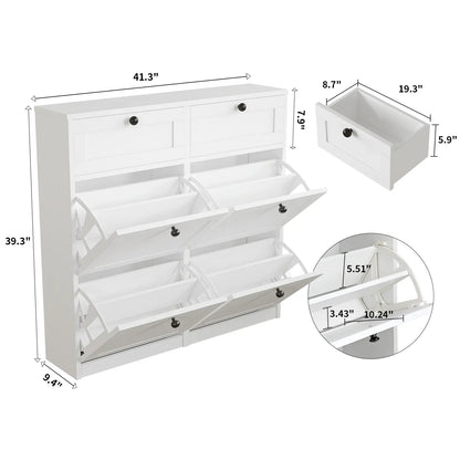 VOWNER Shoe Cabinet with 4 Flip Drawers & 2 Drawers, Freestanding Shoe Storage Cabinet with Adjustable Shelves, Shoe Organizer for Entryway, Hallway, Living Room, White