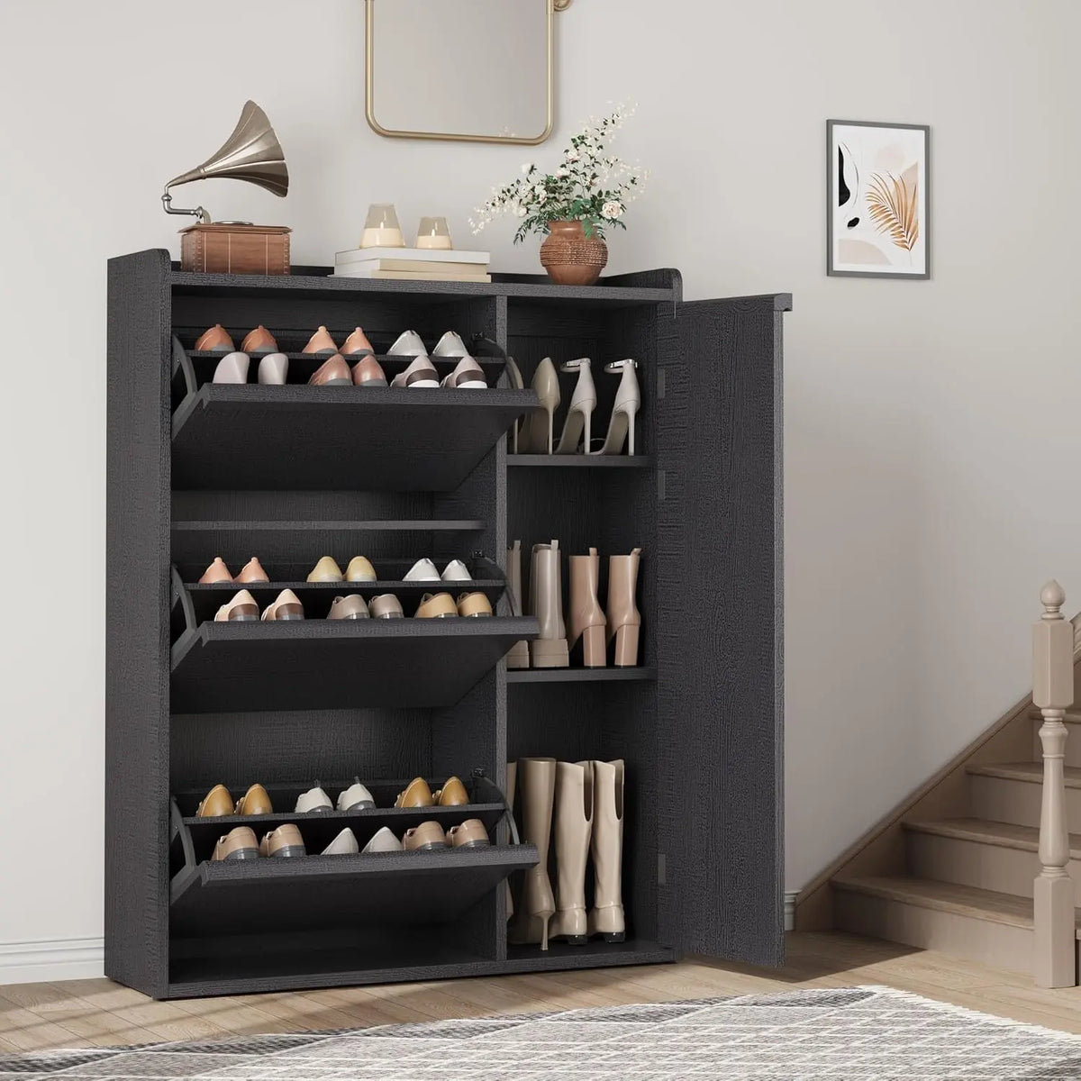 ZR-Garvee Tilt-out drawers Shoe Cabinet with 3 Flip Drawers, Space-saving,22 styles,Adjustable Shelf, Save space，Modern ,Hidden Shoe Storage Organizer for Entryway,aisle cabinet, Hallway and Living Room