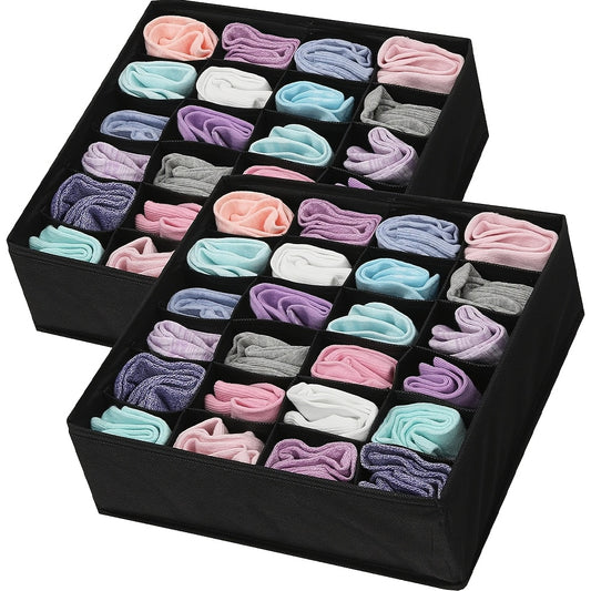 2pcs Sock And Underwear Organizer with Dividers, a 48-Grid Fabric Foldable Closet Organizer And Storage Box for Storing Socks, Underwear, And Ties (24 Grids) for Autumn Decorations, Holiday Decor, Room Decoration, Home Decor, Bedroom Decor