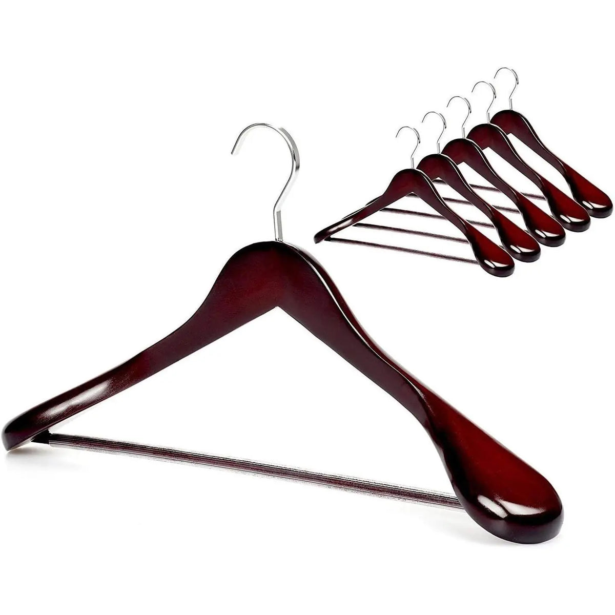 Black Wooden Coat Hanger 6 Pack, Wide Shoulder Wood Suit Hangers with Extra-Thick Flat Hooks & Anti-Slip Pants Bar, Heavy Duty Clothes Hangers,Glossy Finish, Black-CT02H