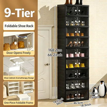 MiAoLi 10-Layer Folding Shoe Rack Organizer, Magnetic Transparent Door Plastic Shoe Cabinet with Quick Magnetic Close & Door Snap, Stackable, 20-Pair Capacity, Sturdy, No-Installation, Simple Design, Space-Saving, Indoor Furniture (TikTok Shop)