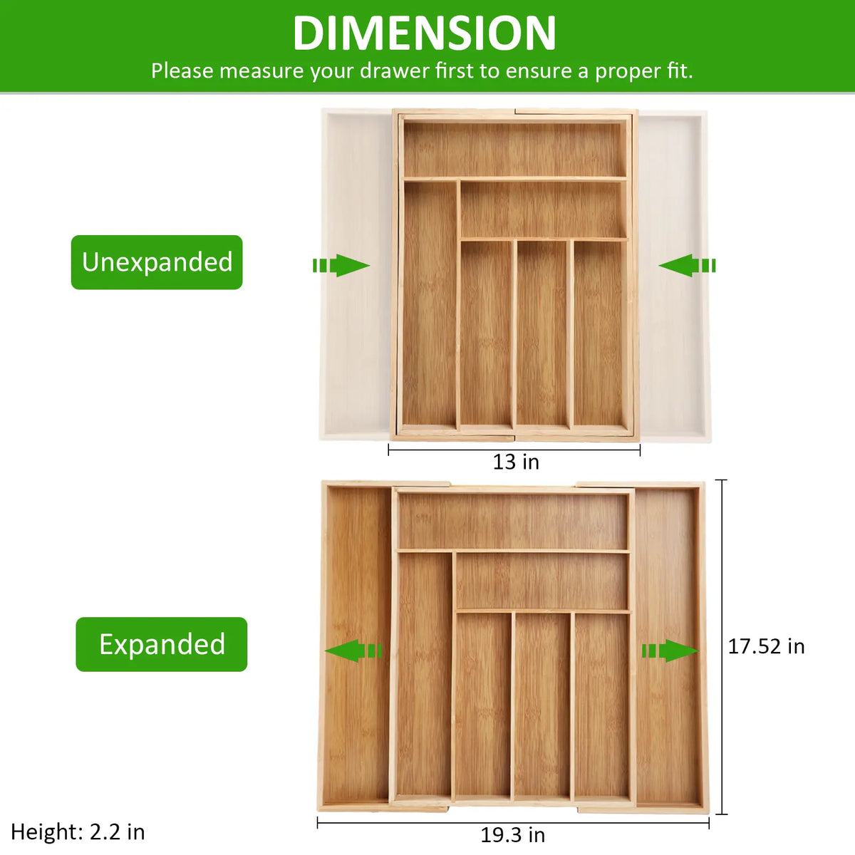 Bamboo Expandable Drawer Organizer with Dividers - Natural Finish Cutlery Tray, Space-Saving Adjustable Home Organizer for Silverware Storage, Elegant Warm Bamboo Kitchen Accessory
