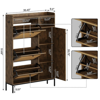 GARVEERattan Shoe Cabinet with 3 Flip-Up Doors and 4 Open Shelves, Natural Woven Storage Organizer for Entryway, Hallway, or Living Room, Holds 18-24 Pairs of Shoes