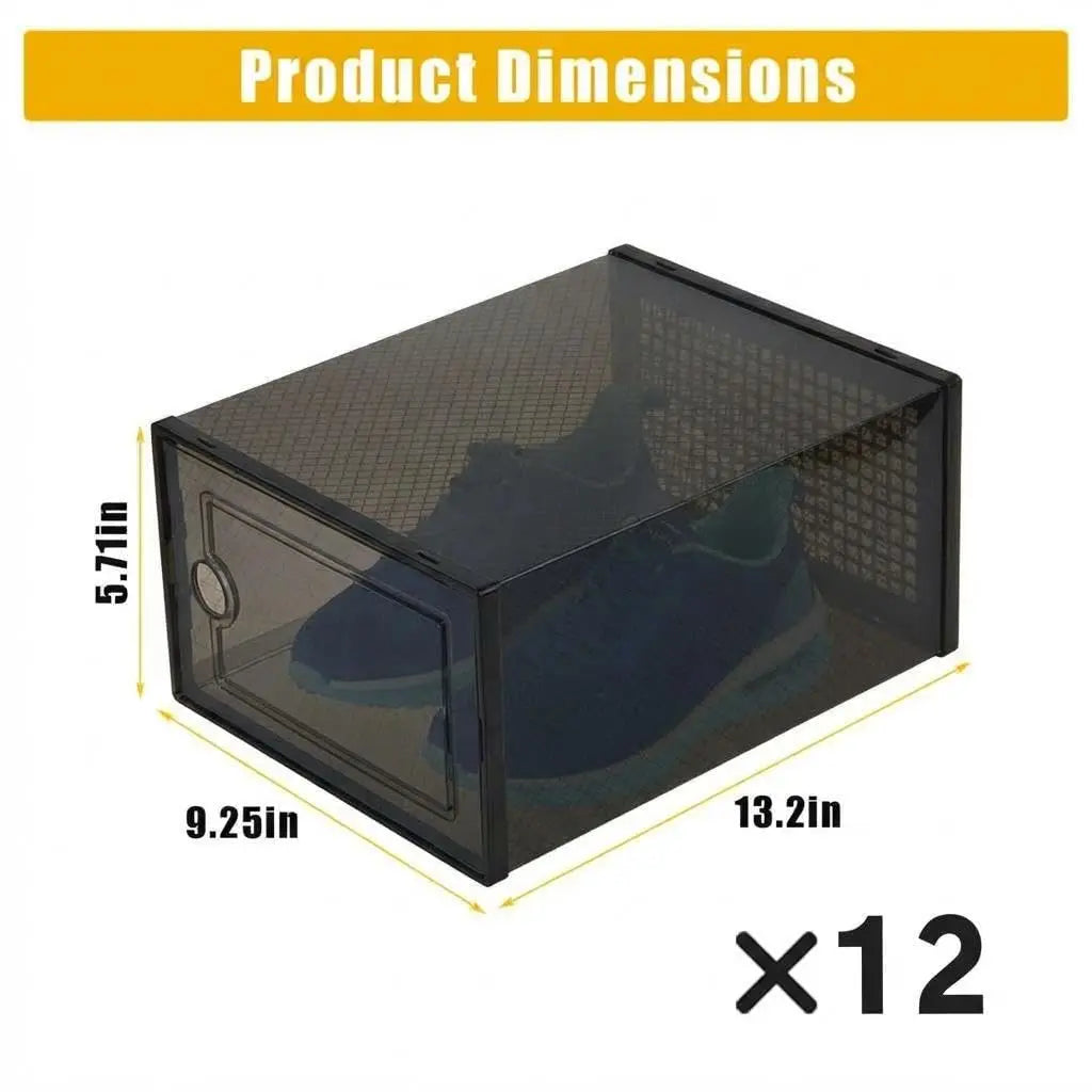 Garvee 15 Pcs Shoe Boxes, Transparent Stackable Plastic Shoe Organizer, Shoe Storage Containers with Lids for Women/Men, Black