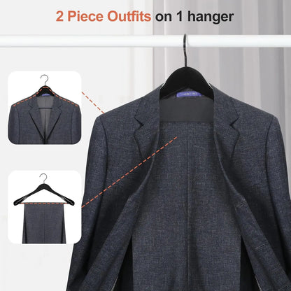 Black Wooden Coat Hanger 6 Pack, Wide Shoulder Wood Suit Hangers with Extra-Thick Flat Hooks & Anti-Slip Pants Bar, Heavy Duty Clothes Hangers,Glossy Finish, Black-CT02H