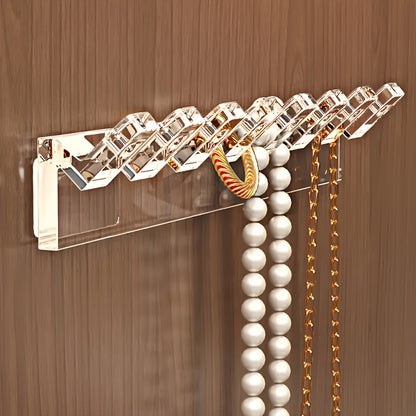 Transparent Acrylic 9pcs 8-Hook Wall-Mounted Jewelry Organizer - Space-Saving Multi-Functional Storage Rack for Necklaces, Bracelets, Earrings, Rings with Polished Hooks, Durable Plastic Design for Small Spaces, Perfect Gift for Living Room, Bedroom, Bath