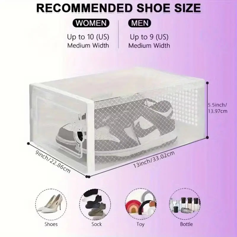 Stackable Shoe Storage Container, Transparent Hard Plastic Box, DIY Easy Assembly, Door Frame, Space Saving, Foldable Multi-Functional, Clear Shoe Boxes, Shoes Storage