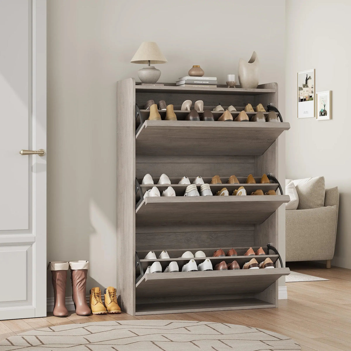 ZR-Garvee Tilt-out drawers Shoe Cabinet with 3 Flip Drawers, Space-saving,22 styles,Adjustable Shelf, Save space，Modern ,Hidden Shoe Storage Organizer for Entryway,aisle cabinet, Hallway and Living Room