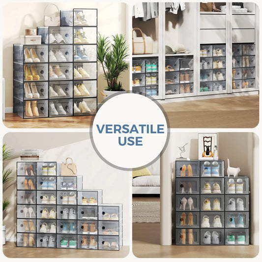 Sweetcrispy Clear Stackable Plastic Shoe Storage Boxes with Lids - Dorm Room Shoe Rack Organizer for Closet, Storage Organization Needs