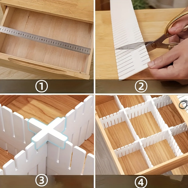 White Plastic 10pcs Drawer Dividers - Easy-Install Cross Connectors for Organizing and Separating Drawers, 4 Styles (T, X, L, Z) for Grid Panels, Rail Boxes, and Home Storage Solutions, Grid Panel Connectors | Modern Design | Durable Plastic, Desk & Drawe