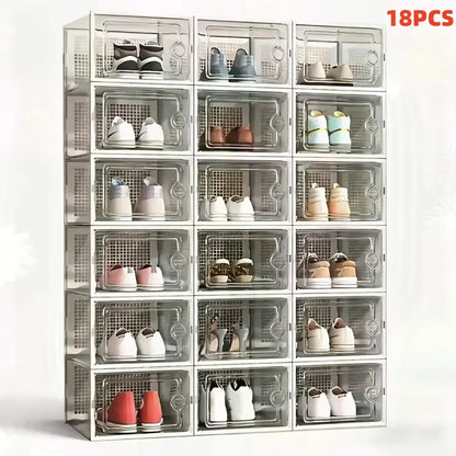 Stackable Shoe Storage Container, Transparent Hard Plastic Box, DIY Easy Assembly, Door Frame, Space Saving, Foldable Multi-Functional, Clear Shoe Boxes, Shoes Storage