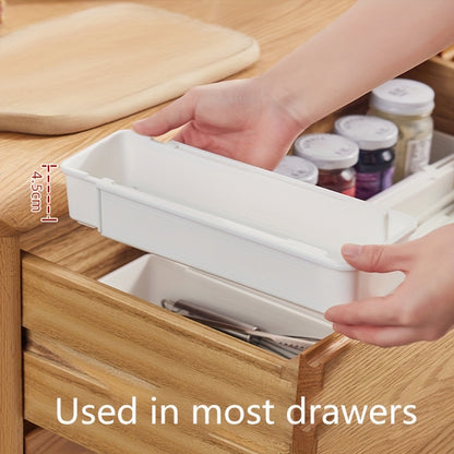 1/2 Retractable Drawer Classification Storage Box, Kitchen Tableware Bowl and Chopstick Divider Storage Box, Stationery Storage Container, for Home, Dormitory and Office